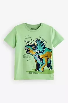 Футболка с короткими рукавами расшитая пайетками (3–16 лет) Next, зеленый