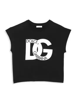 Футболка с короткими рукавами с логотипом D&G для маленьких девочек и девочек DOLCE&GABBANA, черный