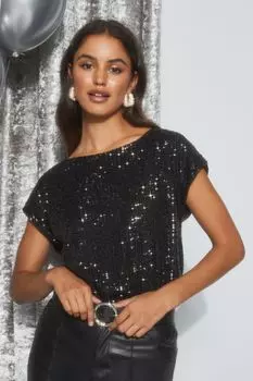 Футболка с короткими рукавами с пайетками и эффектом растушевки Friends Like These, черный