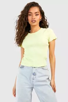 Футболка с короткими рукавами в ребрику с деталями сата Boohoo, лемон