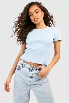Футболка с короткими рукавами в ребрику с деталями сата Boohoo, синий