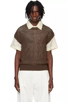 Футболка с короткими рукавами вязаная System, коричневый