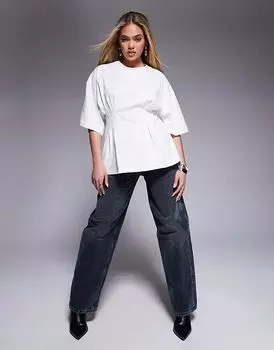 Футболка с корсетной складкой на талии белого цвета ASOS DESIGN