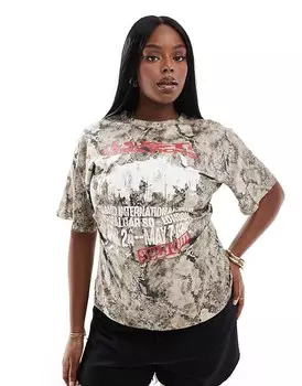 Футболка с корсетом на талии и змеиным принтом ASOS DESIGN Curve