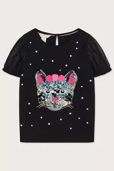 Футболка с котом Monsoon, черный