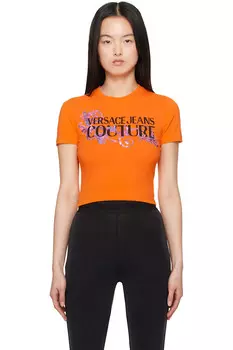 Футболка с кристальным контуром Barocco Versace Jeans Couture, цвет tiger