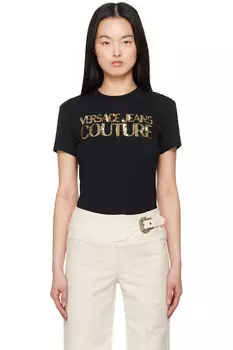 Футболка с кристальным логотипом для учреждений Versace Jeans Couture, черный