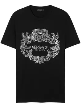Футболка с кристаллами и гербом Versace, черный