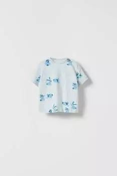 Футболка с кроликом ZARA, светло-синий