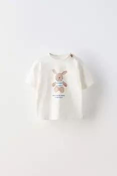 Футболка с кроликом ZARA, устрично-белый