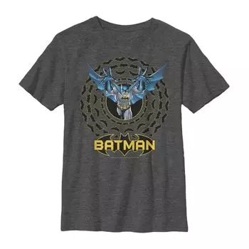 Футболка с круглым графическим логотипом и логотипом DC Comics Batman Bat для мальчиков 8–20 лет Licensed Character