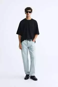 Футболка с круглым кроем ZARA, черный