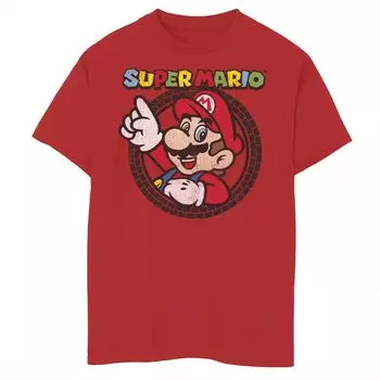 Футболка с круглым логотипом Nintendo Super Mario Tire Mark для мальчиков 8–20 лет Licensed Character, красный