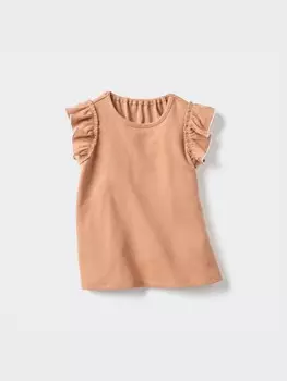 Футболка с круглым вырезом dry с оборкой Uniqlo, цвет 34 коричневый