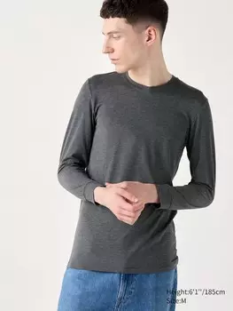 Футболка с круглым вырезом heattech Uniqlo, серый