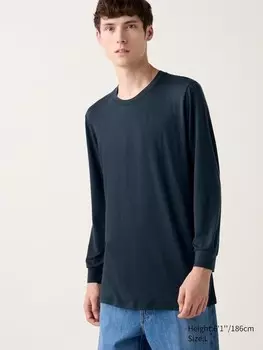 Футболка с круглым вырезом heattech Uniqlo, синий