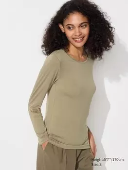 Футболка с круглым вырезом heattech Uniqlo, зеленый