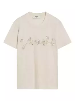 Футболка с круглым вырезом и декором FENDI, нейтральный