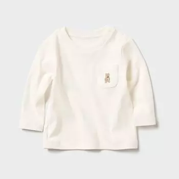 Футболка с круглым вырезом и длинными рукавами UNIQLO, белый