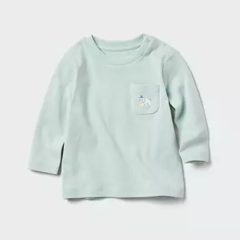 Футболка с круглым вырезом и длинными рукавами UNIQLO, зеленый