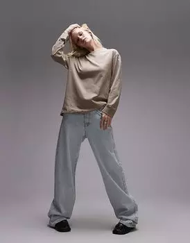 Футболка с круглым вырезом и длинными рукавами бежевого цвета Mango