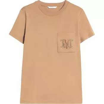 Футболка с круглым вырезом и карманами Max Mara Papaia с вышитым логотипом MaxMara, бежевый