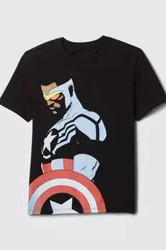 Футболка с круглым вырезом и короткими рукавами с рисунком супергероя Marvel (4–13 лет) Gap, черный
