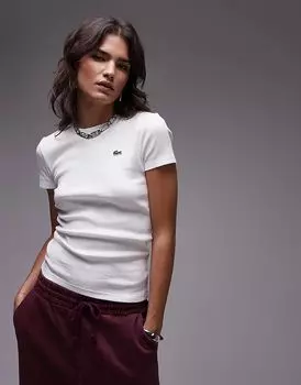 Футболка с круглым вырезом и короткими рукавами белого цвета Lacoste