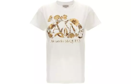 Футболка с круглым вырезом и логотипом Dutch Flower Alexander McQueen, белый
