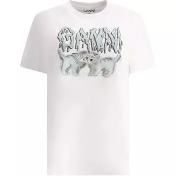 Футболка с круглым вырезом и логотипом GANNI, белый