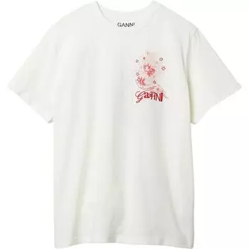 Футболка с круглым вырезом и логотипом GANNI, белый