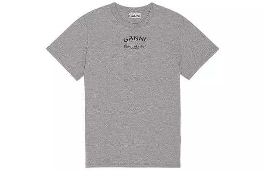Футболка с круглым вырезом и логотипом GANNI, Paloma Heather Gray