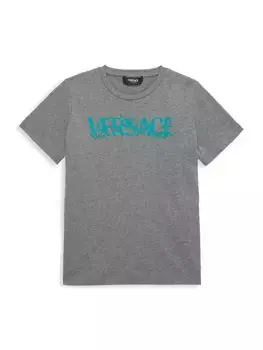 Футболка с круглым вырезом и логотипом Little Girl's & Girl's Versace, серый