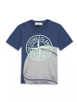 Футболка с круглым вырезом и логотипом Little Boy's & Boy's Stone Island, синий