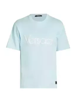 футболка с круглым вырезом и логотипом Versace, цвет pale blue