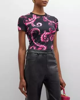 Футболка с круглым вырезом и логотипом Versace Jeans Couture, цвет 899 Black 477 Rasp