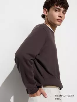 Футболка с круглым вырезом и мягкой щеткой длинный рукав Uniqlo, коричневый