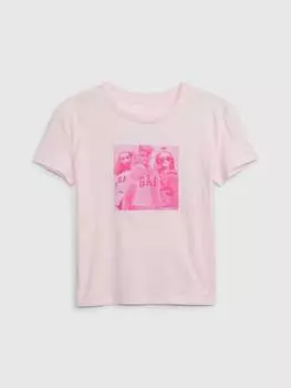 Футболка с круглым вырезом и принтом Барби Gap, цвет light pink