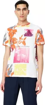 Футболка с круглым вырезом и принтом «Коллаж» Armani Exchange, цвет White Collage