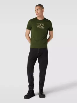Футболка с круглым вырезом и принтом-лейблом EA7 Emporio Armani, темно-зеленый