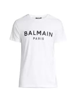 Футболка с круглым вырезом и принтом логотипа Balmain, белый