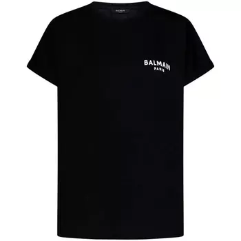 Футболка с круглым вырезом и принтом логотипа BALMAIN, черный