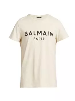 Футболка с круглым вырезом и принтом логотипа Balmain, слоновая кость