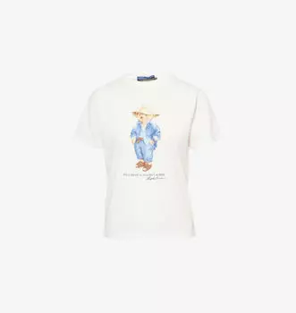 Футболка с круглым вырезом и принтом «Медведь» из хлопкового трикотажа Polo Ralph Lauren, цвет nevis