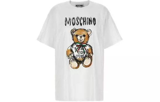 Футболка с круглым вырезом и принтом плюшевого мишки MOSCHINO, белый