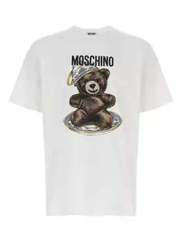 Футболка с круглым вырезом и принтом плюшевого мишки Moschino, белый