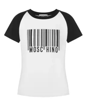Футболка с круглым вырезом и принтом штрих кода Moschino, белый