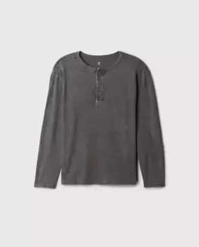 Футболка с круглым вырезом и пуговицами спереди для мальчиков с длинными рукавами Gap, темно-серый