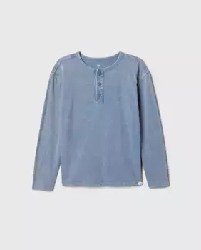 Футболка с круглым вырезом и пуговицами спереди для мальчиков с длинными рукавами Gap, светло-голубой