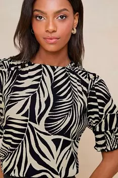 Футболка с круглым вырезом и пышными рукавами Lipsy, бежевый